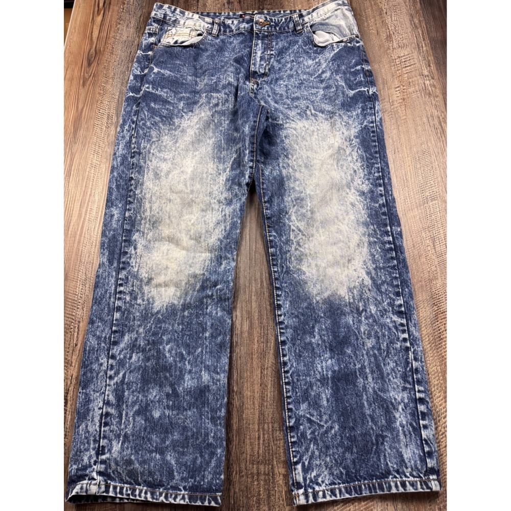 Southpole Mens Acid Wash Straight Leg Jeans Blue Baggy Y2K Streetwear 42x32